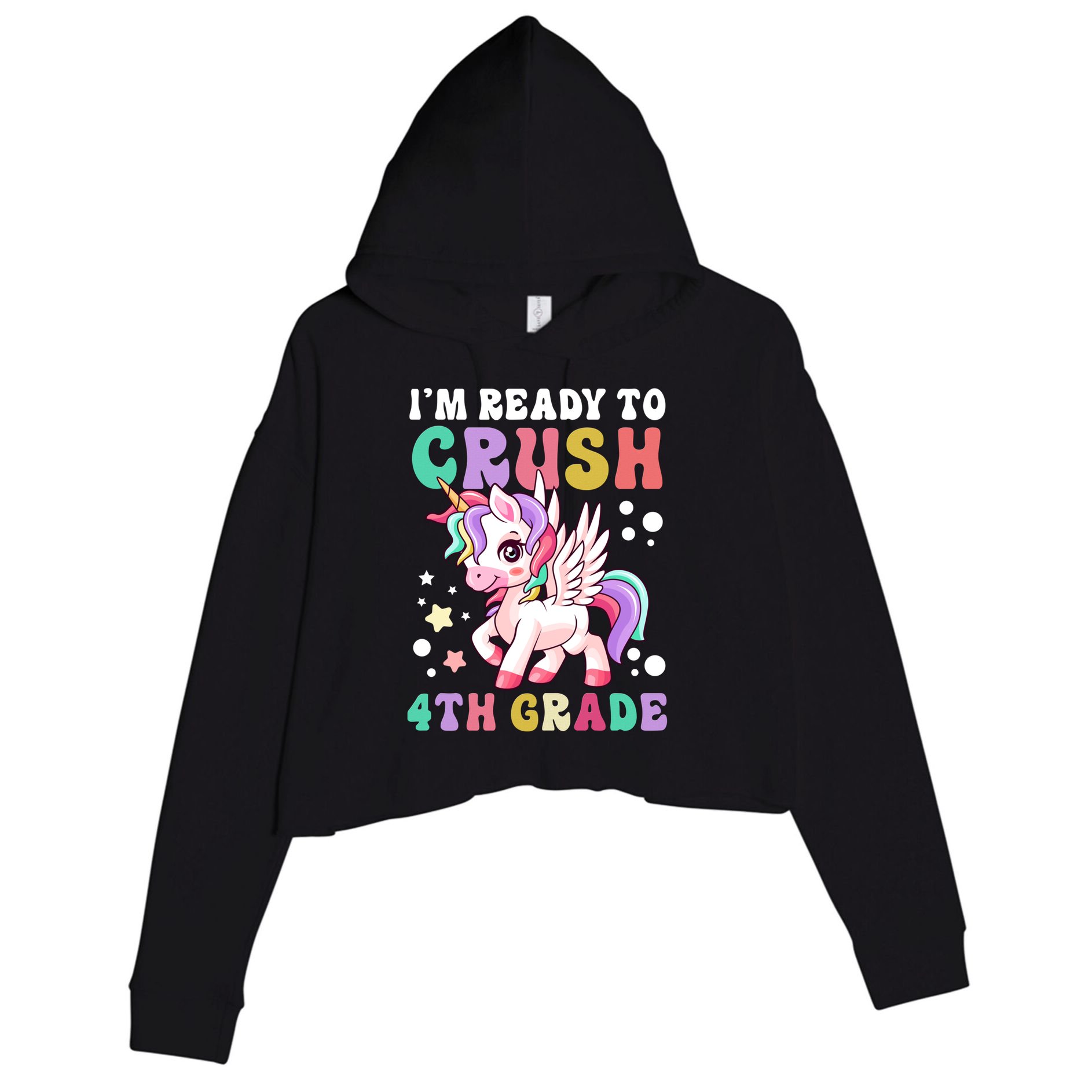 Im Ready To Crush 4Th Grade Cute Unicorn Back To School Meaningful Gift Crop Fleece Hoodie