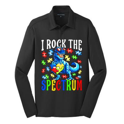 I Rock The Spectrum Autism Awareness Dinosaur Cool Gift Silk Touch Performance Long Sleeve Polo