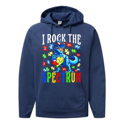 I Rock The Spectrum Autism Awareness Dinosaur Cool Gift Performance Fleece Hoodie