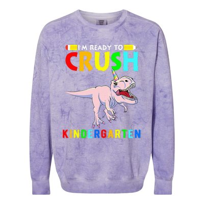 Im Ready To Crush Kindergarten Unicorn Dinosaur Colorblast Crewneck Sweatshirt