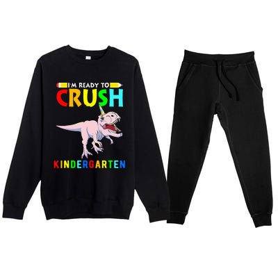 Im Ready To Crush Kindergarten Unicorn Dinosaur Premium Crewneck Sweatsuit Set