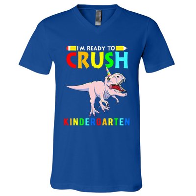 Im Ready To Crush Kindergarten Unicorn Dinosaur V-Neck T-Shirt