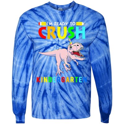 Im Ready To Crush Kindergarten Unicorn Dinosaur Tie-Dye Long Sleeve Shirt