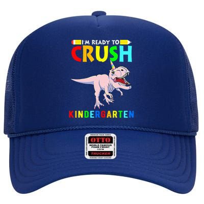 Im Ready To Crush Kindergarten Unicorn Dinosaur High Crown Mesh Back Trucker Hat