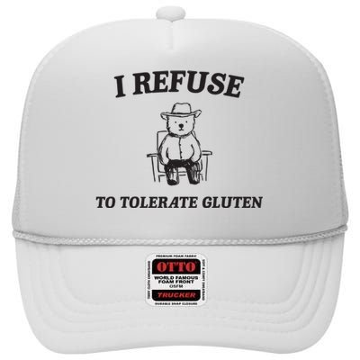 I Refuse To Tolerate Gluten Funny Cartoon Bear Meme High Crown Mesh Back Trucker Hat