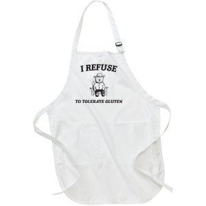 I Refuse To Tolerate Gluten Funny Cartoon Bear Meme Full-Length Apron With Pockets