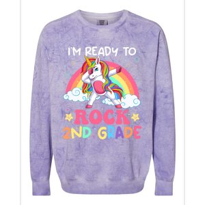 Im Ready To Rock 2Nd Grade Unicorn Dabbing Second Grade Gift Colorblast Crewneck Sweatshirt