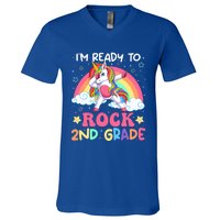 Im Ready To Rock 2Nd Grade Unicorn Dabbing Second Grade Gift V-Neck T-Shirt