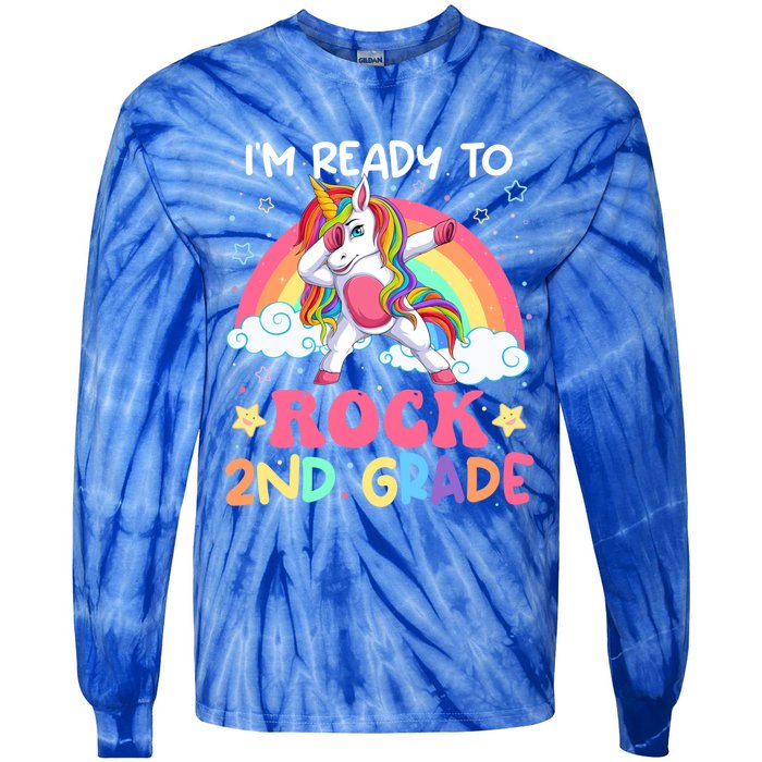 Im Ready To Rock 2Nd Grade Unicorn Dabbing Second Grade Gift Tie-Dye Long Sleeve Shirt