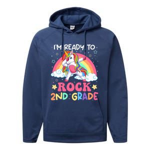 Im Ready To Rock 2Nd Grade Unicorn Dabbing Second Grade Gift Performance Fleece Hoodie