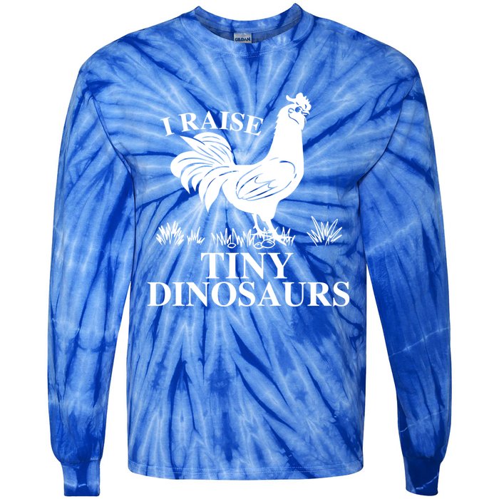 I Raise Tiny Dinosaurs Vintage Retro 70s Chicken Silhouette Gift Tie-Dye Long Sleeve Shirt