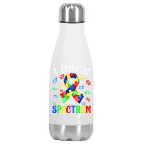 I Rock The Spectrum Autism Awareness Ribbon Funny Gift Gift Stainless Steel Insulated Water Bottle