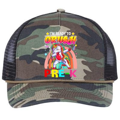 Im Ready To Crush Pre K Dab Unicorn Back To School Retro Rope Trucker Hat Cap