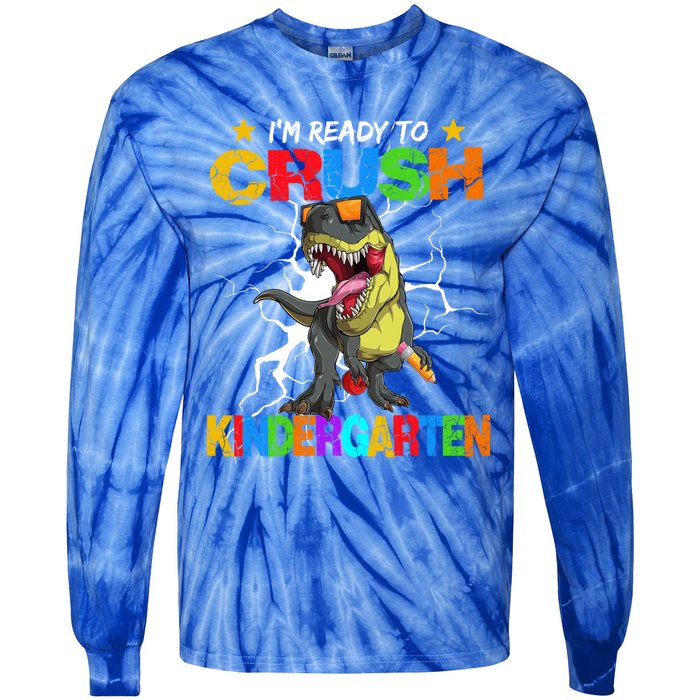 I'm Ready To Crush Kindergarten Dinosaur Back To School Gift Tie-Dye Long Sleeve Shirt