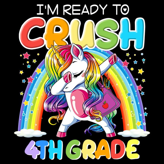 Im Ready To Crush 4Th Grade Unicorn Back To School Gift Funny Gift Drawstring Bag