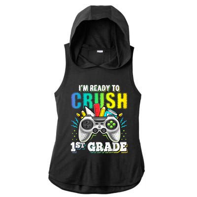 Im Ready To Crush 1st Grade Back To School Video Game Boy Ladies PosiCharge Tri-Blend Wicking Draft Hoodie Tank