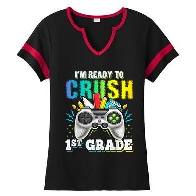 Im Ready To Crush 1st Grade Back To School Video Game Boy Ladies Halftime Notch Neck Tee