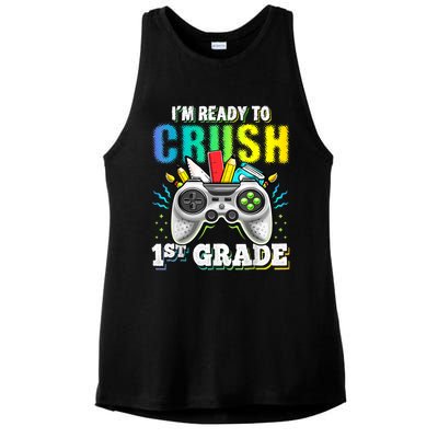 Im Ready To Crush 1st Grade Back To School Video Game Boy Ladies PosiCharge Tri-Blend Wicking Tank