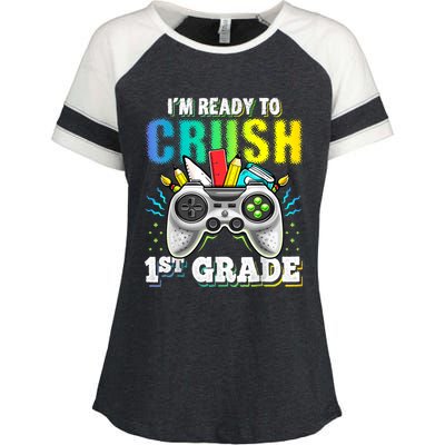 Im Ready To Crush 1st Grade Back To School Video Game Boy Enza Ladies Jersey Colorblock Tee