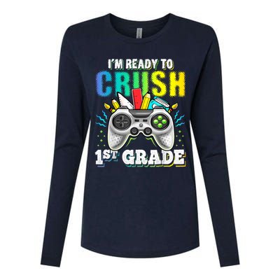 Im Ready To Crush 1st Grade Back To School Video Game Boy Womens Cotton Relaxed Long Sleeve T-Shirt