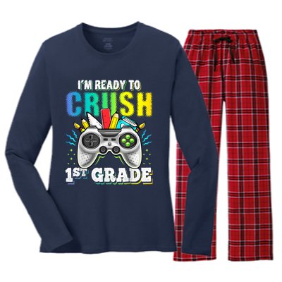 Im Ready To Crush 1st Grade Back To School Video Game Boy Women's Long Sleeve Flannel Pajama Set 