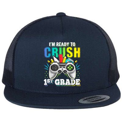 Im Ready To Crush 1st Grade Back To School Video Game Boy Flat Bill Trucker Hat