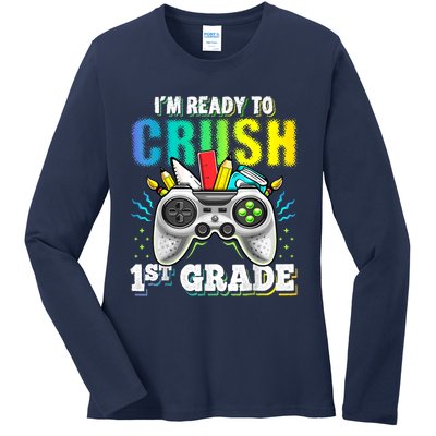 Im Ready To Crush 1st Grade Back To School Video Game Boy Ladies Long Sleeve Shirt