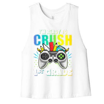 Im Ready To Crush 1st Grade Back To School Video Game Boy Women's Racerback Cropped Tank