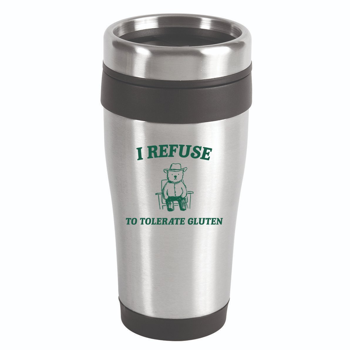 I Refuse To Tolerate Gluten Funny Cartoon Bear Meme 16oz Travel Tumbler