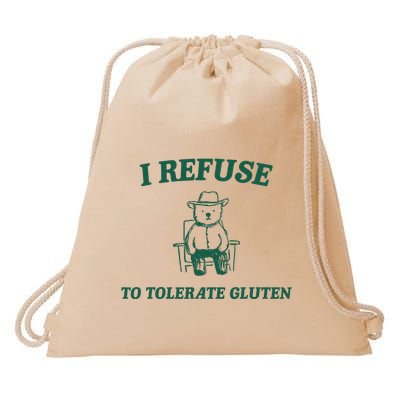 I Refuse To Tolerate Gluten Funny Cartoon Bear Meme Drawstring Bag