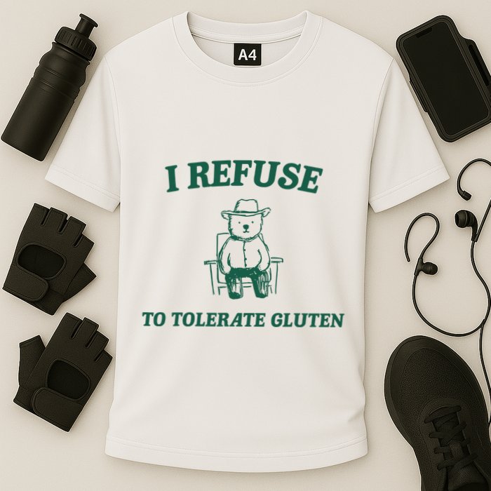 I Refuse To Tolerate Gluten Funny Cartoon Bear Meme Cooling Performance Crew T-Shirt
