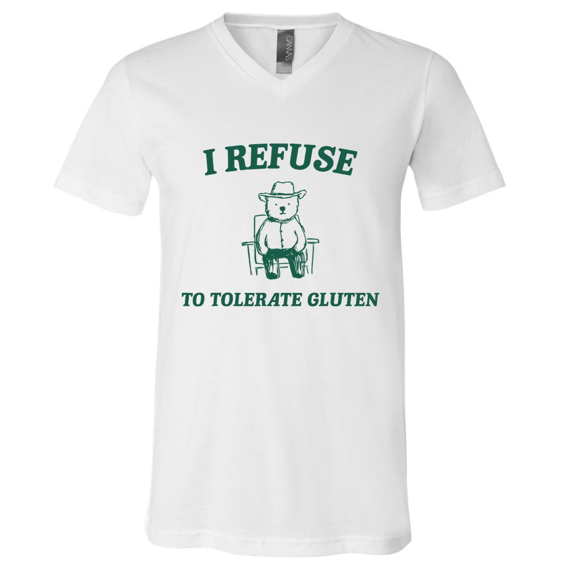 I Refuse To Tolerate Gluten Funny Cartoon Bear Meme V-Neck T-Shirt