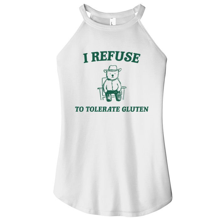 I Refuse To Tolerate Gluten Funny Cartoon Bear Meme Women's Perfect Tri Rocker Tank