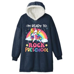 Im Ready To Rock Preschool Unicorn 100 Days Of Preschool Gift Hooded Wearable Blanket