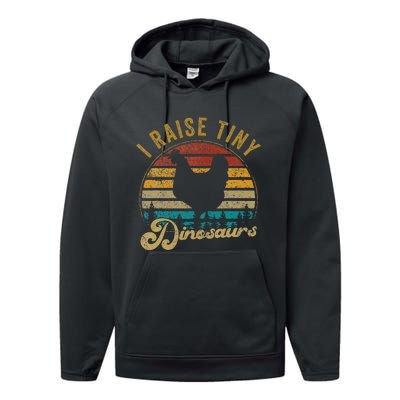 I Raise Tiny Dinosaurs Vintage 70s Chicken Performance Fleece Hoodie