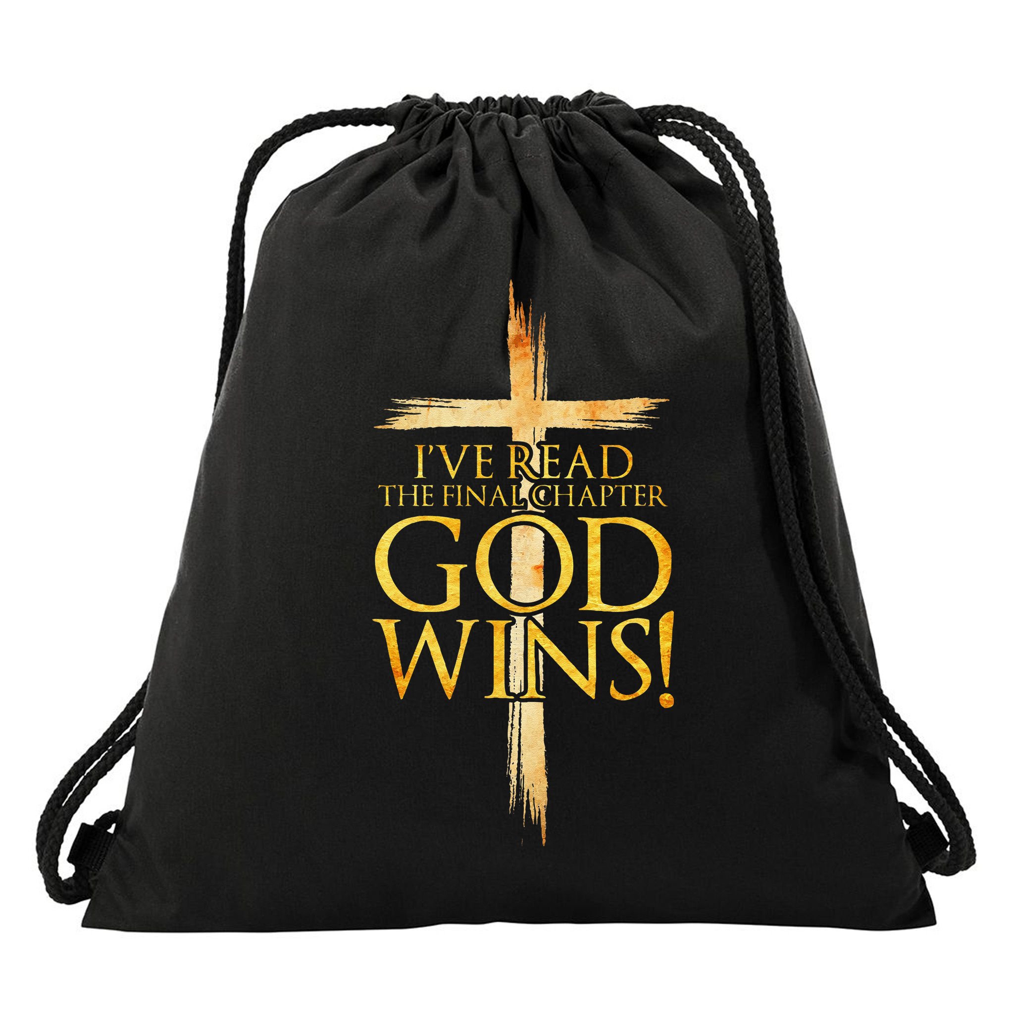 IVe Read The Final Chapter God Wins Christian Faith Cross Drawstring Bag