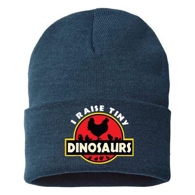 I Raise Tiny Dinosaurs Chicken Lover Sustainable Knit Beanie