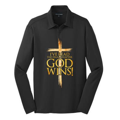 IVe Read The Final Chapter God Wins Christian Faith Cross Silk Touch Performance Long Sleeve Polo