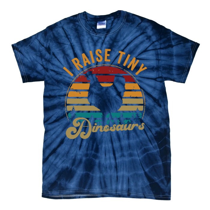 I Raise Tiny Dinosaurs Vintage Retro 70S Chicken Silhouette Tie-Dye T-Shirt