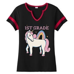 I'm Ready To Crush 1st Grade Rainbow Unicorn Ladies Halftime Notch Neck Tee