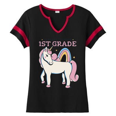 I'm Ready To Crush 1st Grade Rainbow Unicorn Ladies Halftime Notch Neck Tee