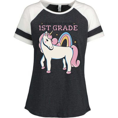 I'm Ready To Crush 1st Grade Rainbow Unicorn Enza Ladies Jersey Colorblock Tee