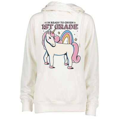 I'm Ready To Crush 1st Grade Rainbow Unicorn Womens Funnel Neck Pullover Hood