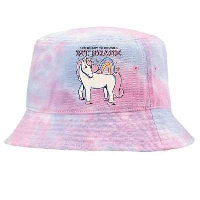 I'm Ready To Crush 1st Grade Rainbow Unicorn Tie-Dyed Bucket Hat