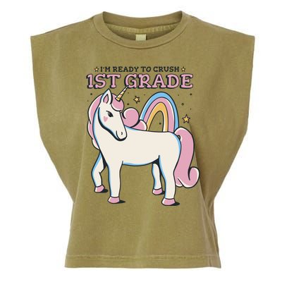 I'm Ready To Crush 1st Grade Rainbow Unicorn Garment-Dyed Women's Muscle Tee