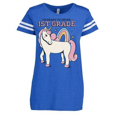 I'm Ready To Crush 1st Grade Rainbow Unicorn Enza Ladies Jersey Football T-Shirt