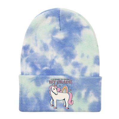 I'm Ready To Crush 1st Grade Rainbow Unicorn Tie Dye 12in Knit Beanie