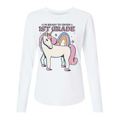 I'm Ready To Crush 1st Grade Rainbow Unicorn Womens Cotton Relaxed Long Sleeve T-Shirt