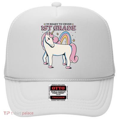 I'm Ready To Crush 1st Grade Rainbow Unicorn High Crown Mesh Back Trucker Hat
