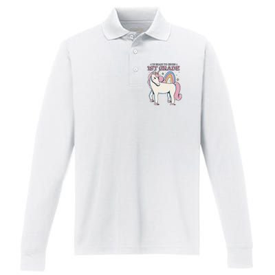 I'm Ready To Crush 1st Grade Rainbow Unicorn Performance Long Sleeve Polo